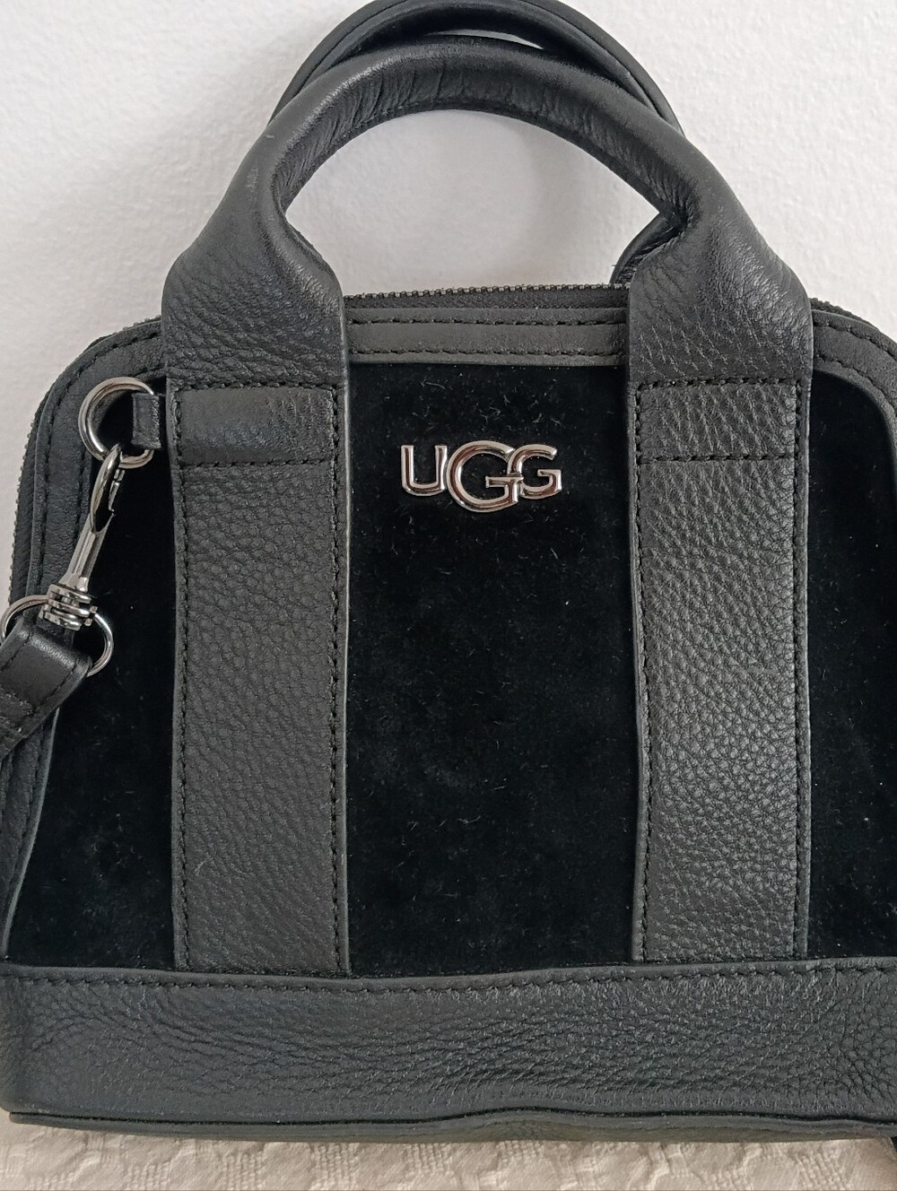 UGG Black Leather & Suede Messenger Bag